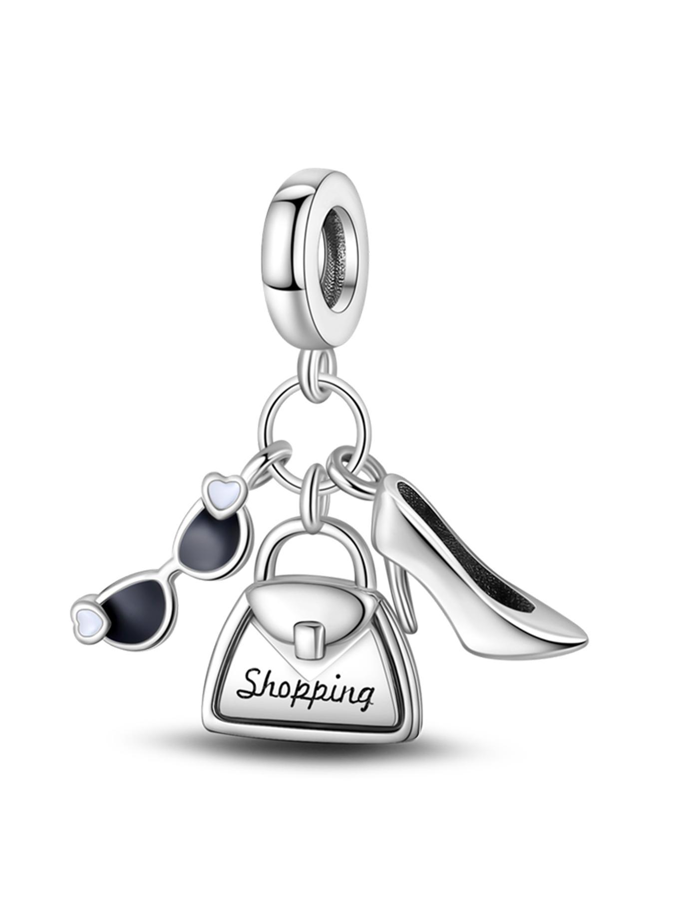 925 Sterling Silver High Heels & Sunglasses & Bag Design Charm, Fashionable Pendant Charm for Women Bracelet, Diy Jewelry for Birthday Gift
