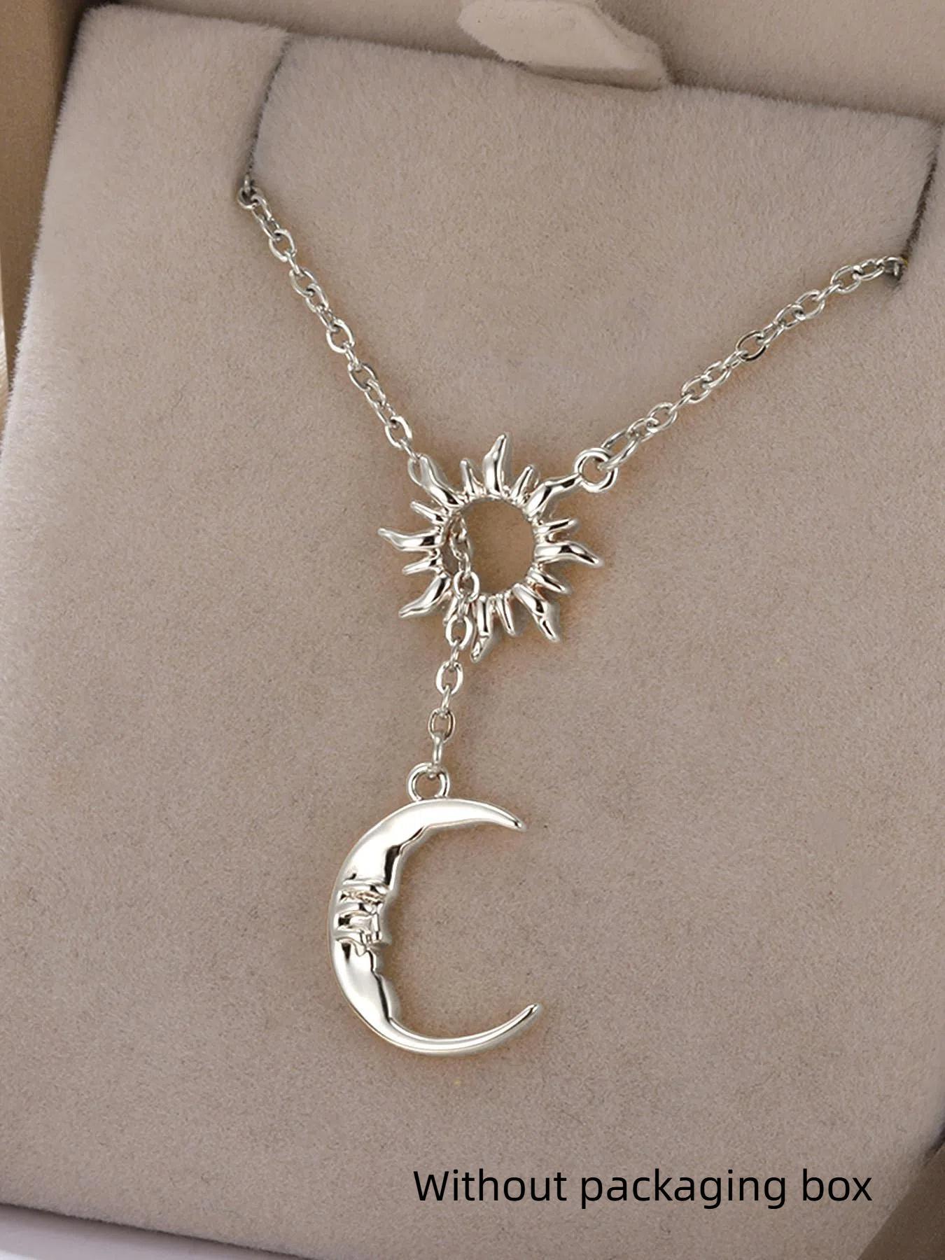 Sun & Moon Design Pendant Necklace for Women & Girls, Fashion Jewelry for Party, Daily Clothing Decor, Trendy All-match & Exquisite Jewelry for Birthday Gift, Minimalist Necklaces