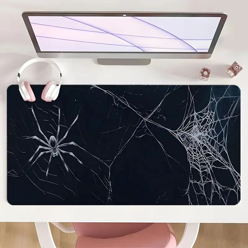 Gaming Mouse Pad Gothic Spider Web Black White Design Non-Slip For Desk With Rubber Base & Stitched Edge, Gaming Desk Accessory, Computer Accessories, Desktop Accessories, Halloween Decor, Home Office Desk Accessories