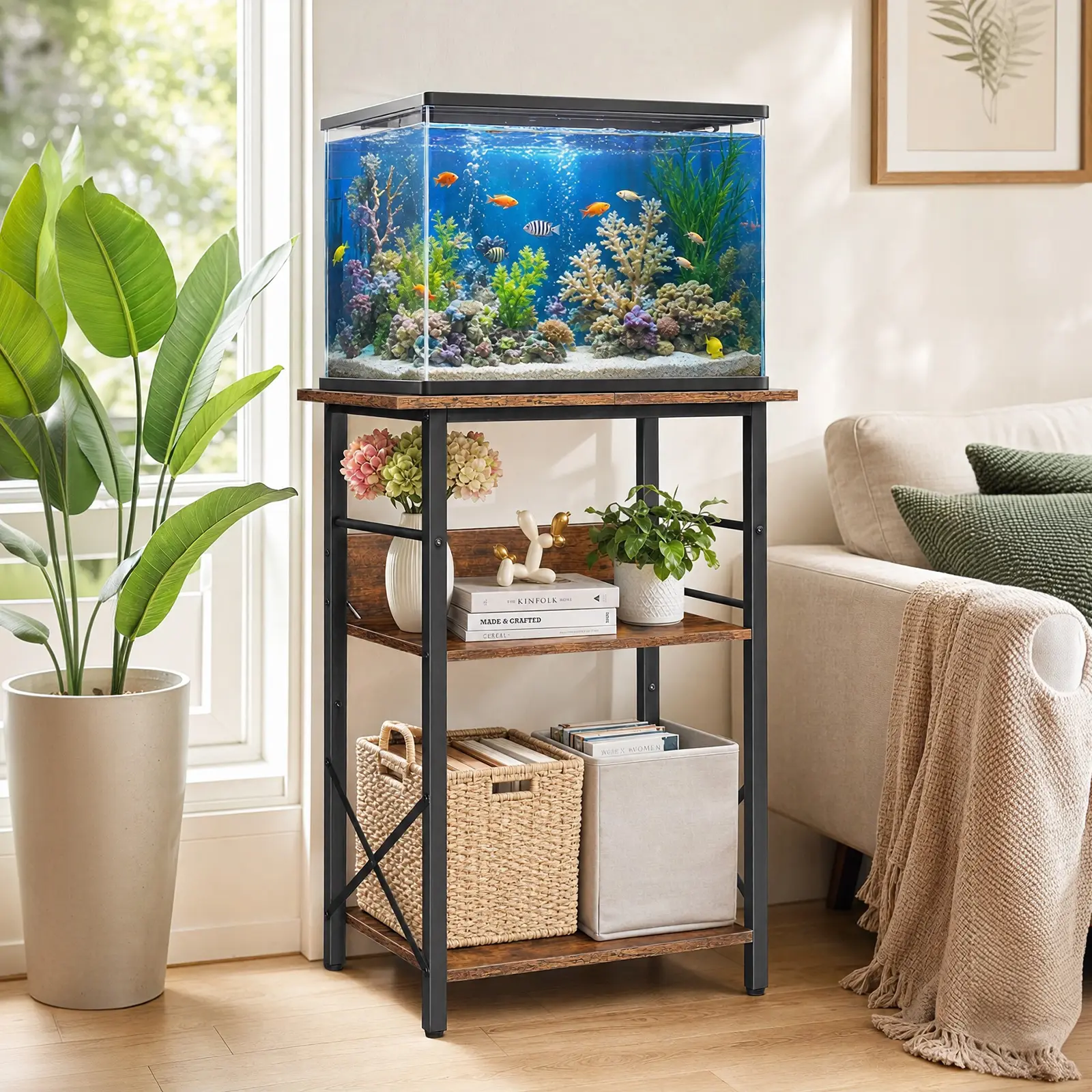 10 Gallon Aquarium Stand, 3 Tier Fish Tank Stand with Storage Shelf, Heavy Duty Reptile Turtle Tank Holder for Living Room, Home Office, Up to 220LBS