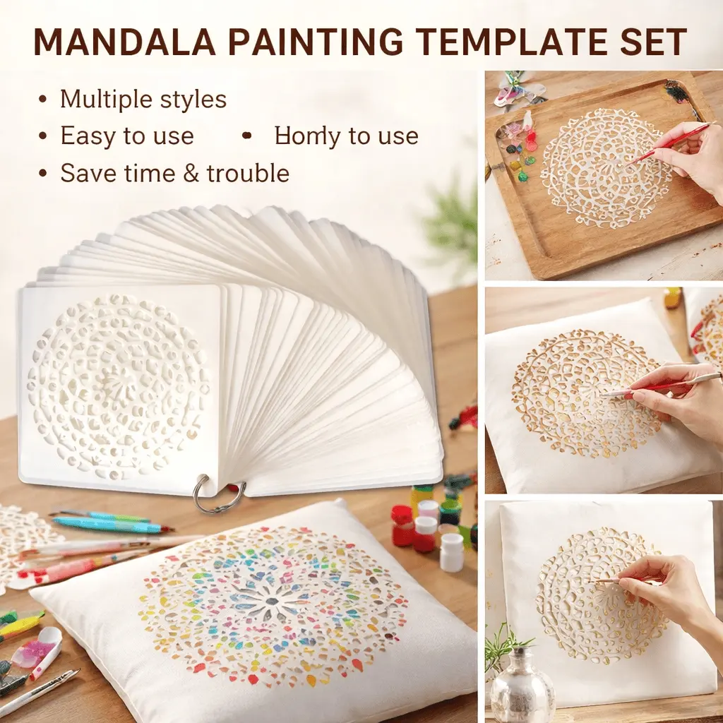 Reusable Laser-Cut Mandala Stencils Kit: High-Precision Transfer Tool for Wall, Furniture, Tile & Fabric Painting. Waterproof Art Decor Template for DIY Craft, Stress-Relief Journaling & Creative Mural Design.