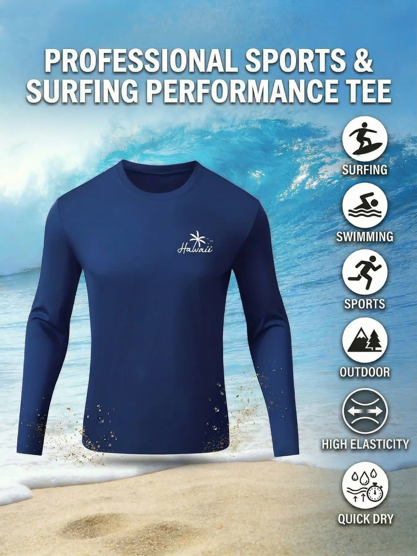 Men's Multifunctional Surfing Top, Quick Dry, Breathable, High Stretch, Tropical Print, Ideal for Summer Beach, Running, Cycling, Swimming