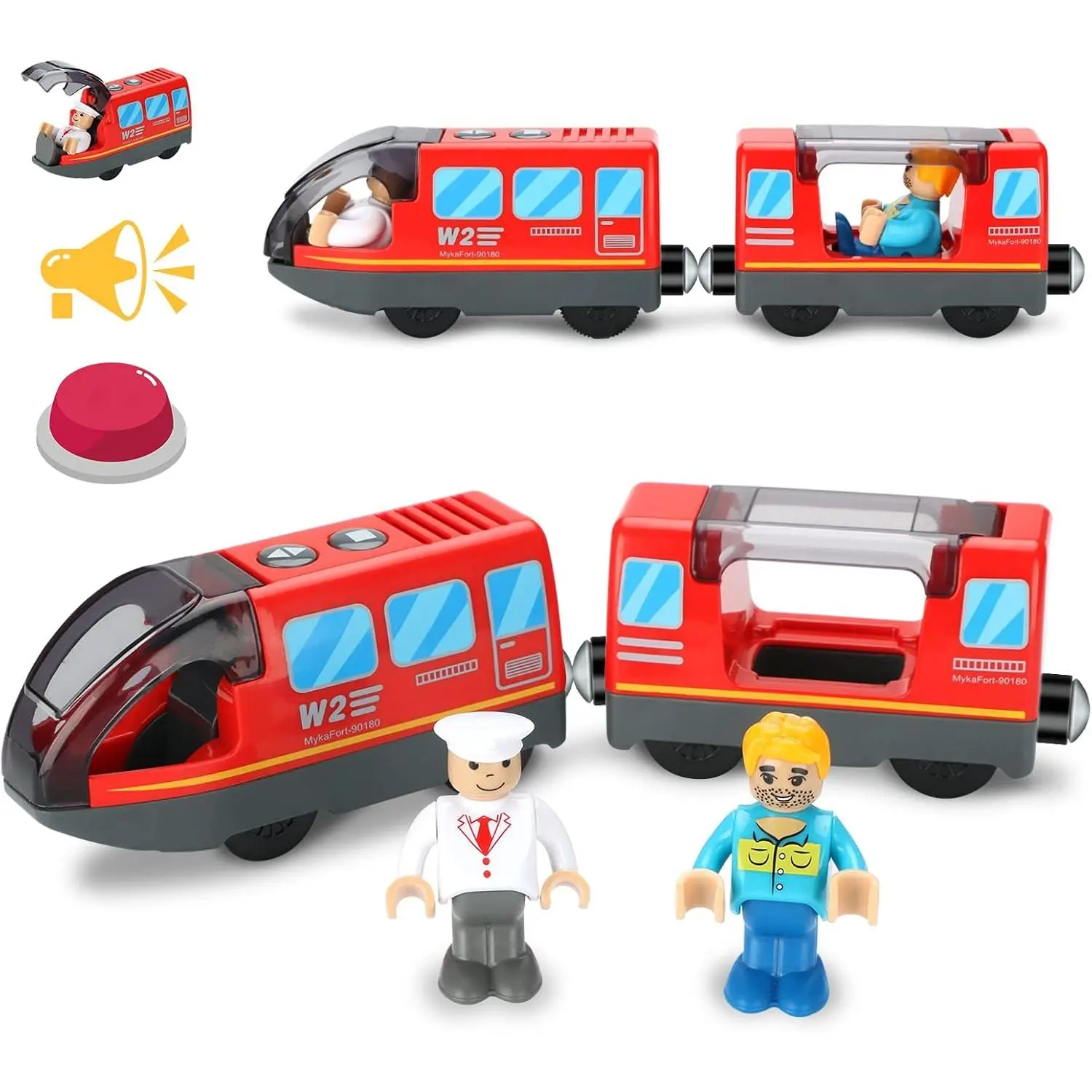 TOPLIVING Battery Operated Train Set for Wooden Train Track (w/sound & Magnetic Connection), Powerful Engine Action Locomotive Train Set Fits Brio, Thomas, Chuggington Wooden Tracks, Train Toys for Toddlers 3Y+