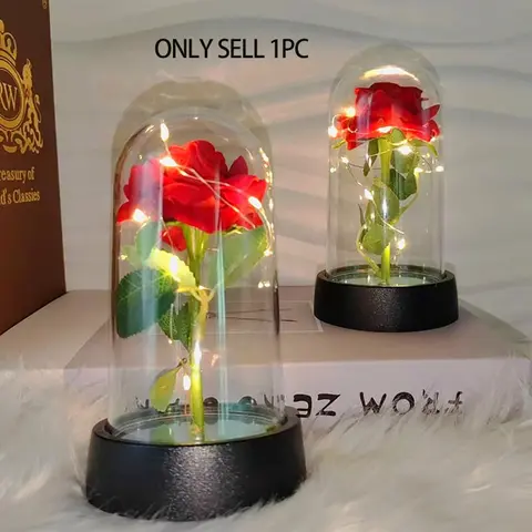 LED Lighted Eternal Rose, 1 Count Romantic Acrylic Artificial Rose Gift, Glass Dome Rose Flower Jewelry for Wedding, Anniversary, Birthday (with Battery), Light Up Rose, Led Rose Lamp