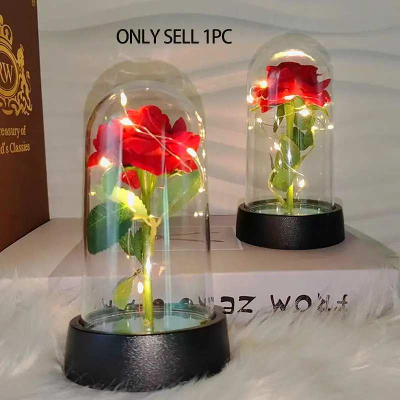 LED Lighted Eternal Rose, 1 Count Romantic Acrylic Artificial Rose Gift, Glass Dome Rose Flower Jewelry for Wedding, Anniversary, Birthday (with Battery), Light Up Rose, Led Rose Lamp