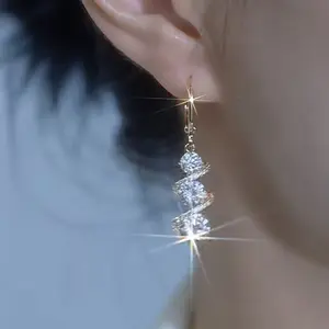 Fashionable and versatile, elegant and shiny zircon earrings, classic long style, slimming effect for round faces, stylish diamond-studded earrings E50221-EH