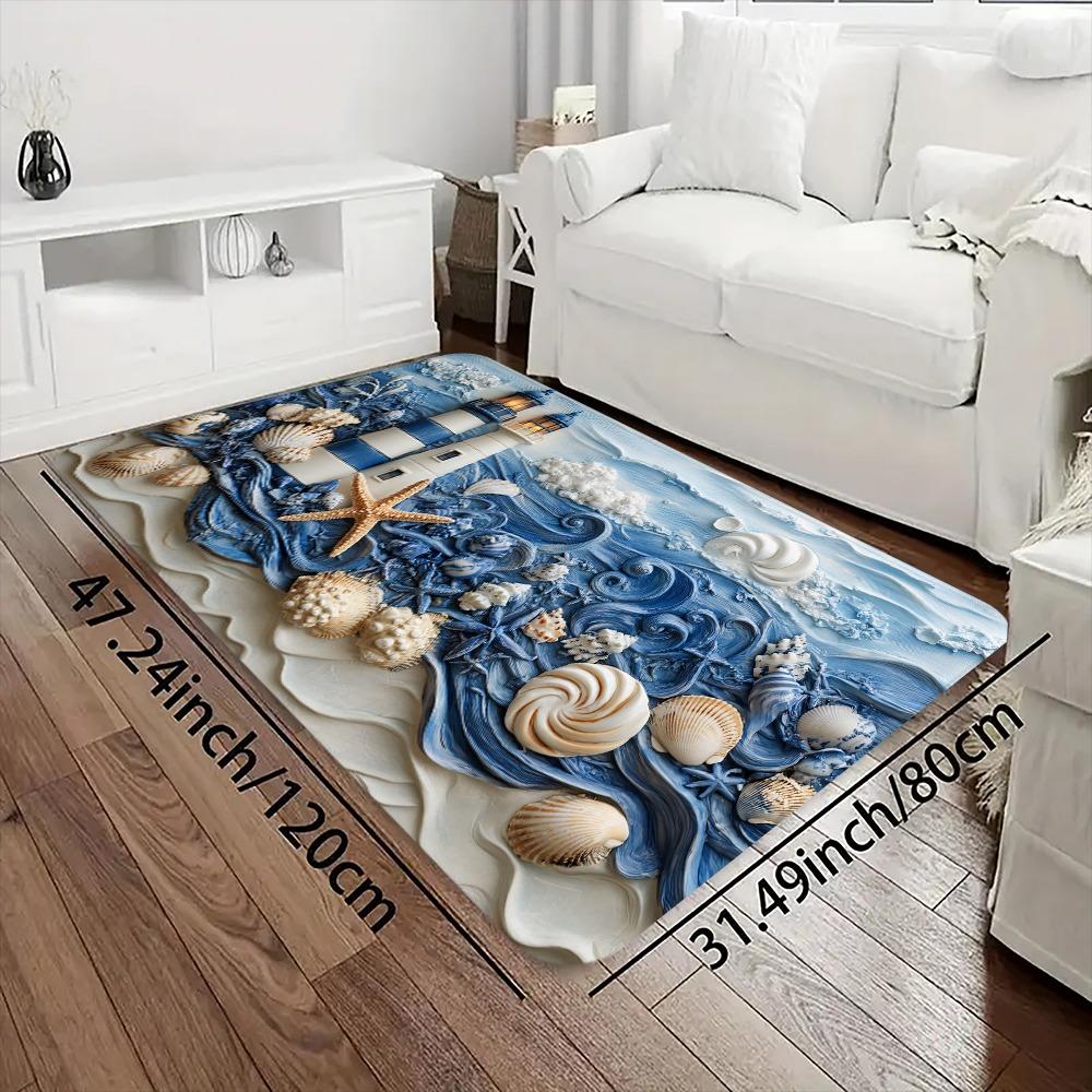 Coastal Lighthouse and Seashell Design Soft Comfortable for Living Room Bedroom Decorative Area Rugs Easy to Clean and Maintain Ideal for Home Decor Enhances Space Aesthetics Home Decor