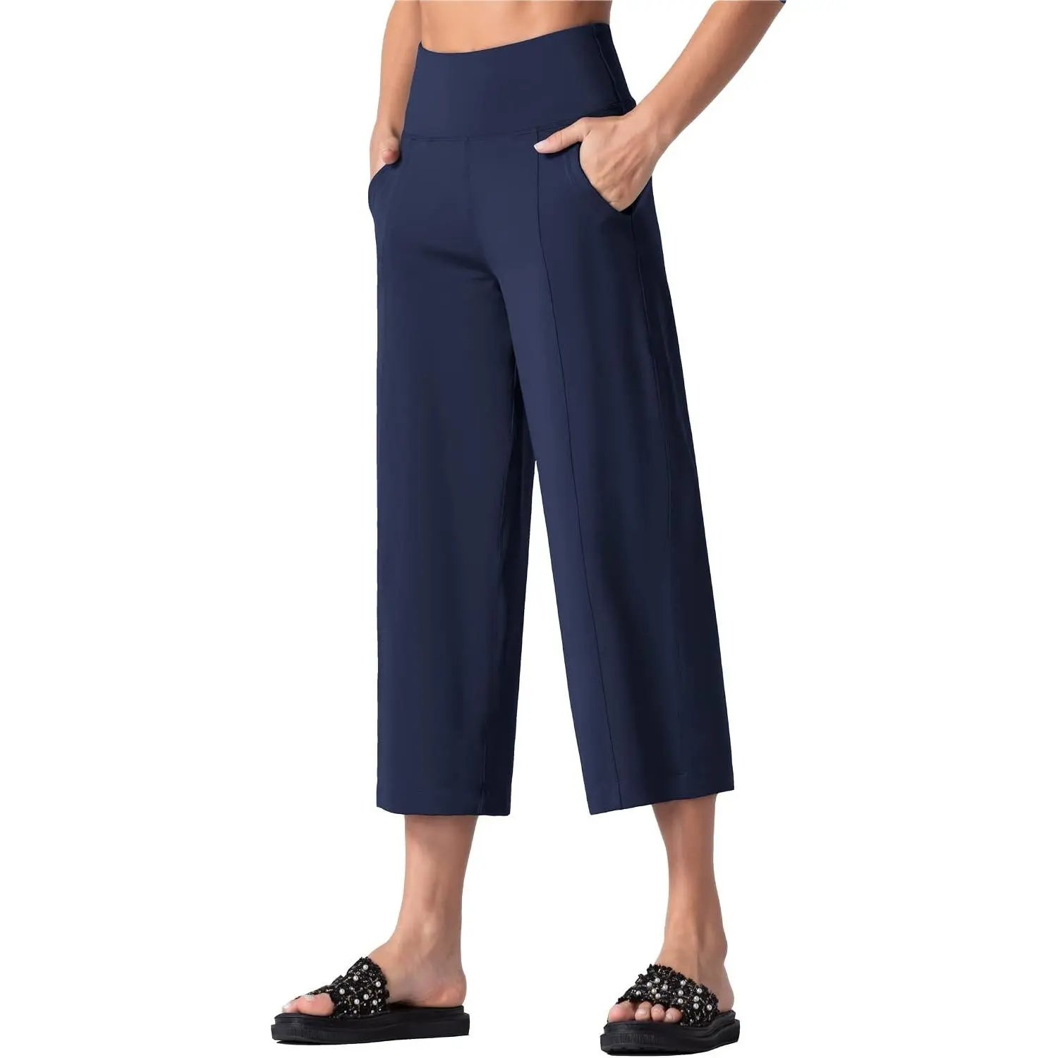 Women's Workout Capris Tummy Control Lounge Yoga Pants | High Waist Tummy Control, Wide leg Flared Crop, Squat-proof, 4-Way Stretch, Quick Dry, for Yoga Pilates Workout Daily