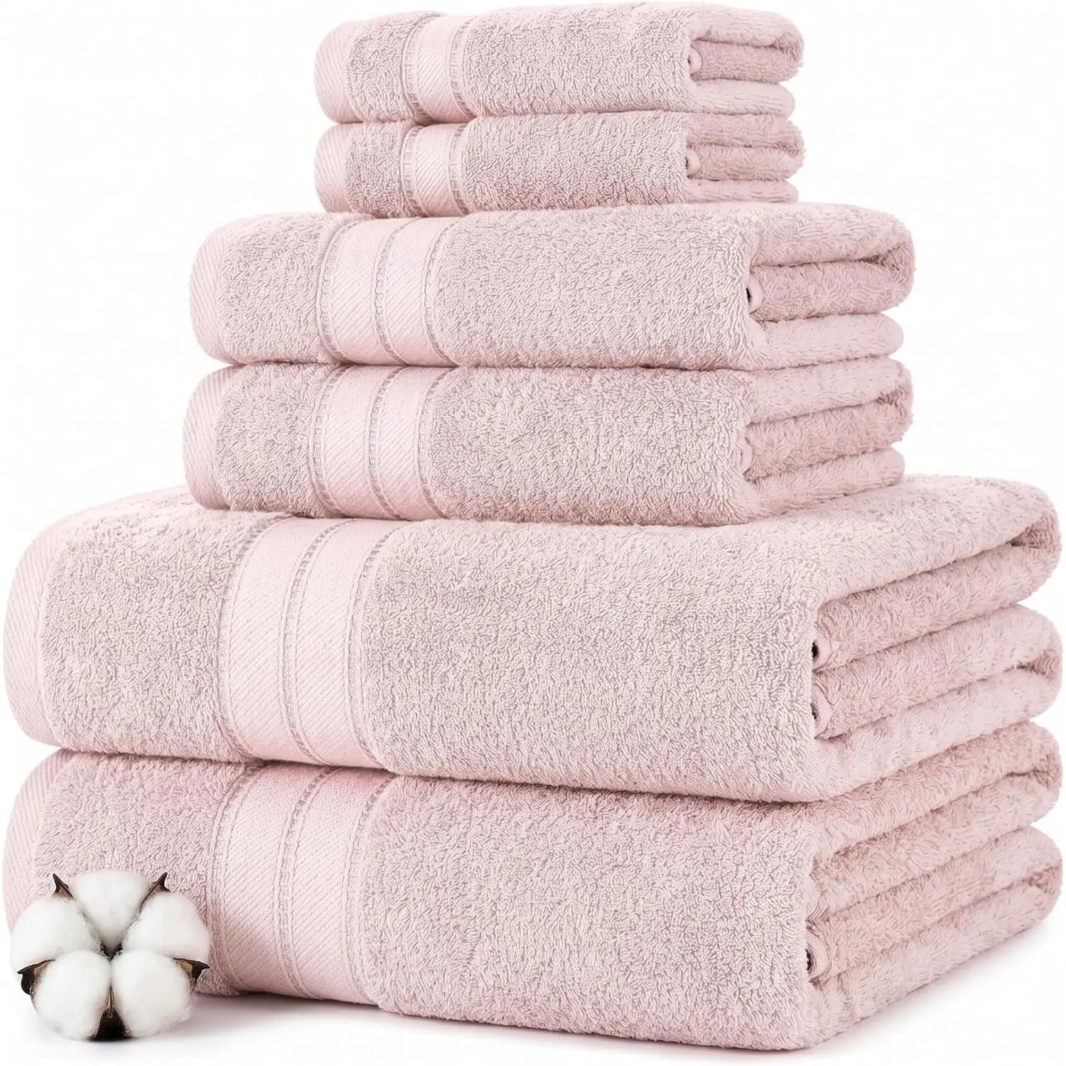 Spun Loft 6-Piece 100% Combed Cotton Towel Set - Bath Towels, Hand Towels, & Washcloths - Super Absorbent & Quick Dry - 600 GSM - Soft & Plush, Blush