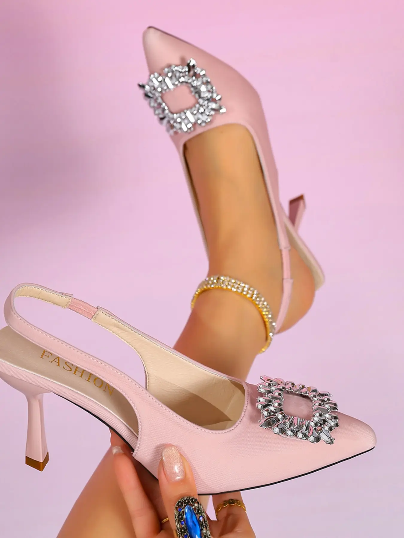 Women's Elegant High Heel Shoes, Pointed Toe Slip-On Pumps, Fashionable Party Wedding Shoes, Textile Upper, Rubber Sole, All Seasons