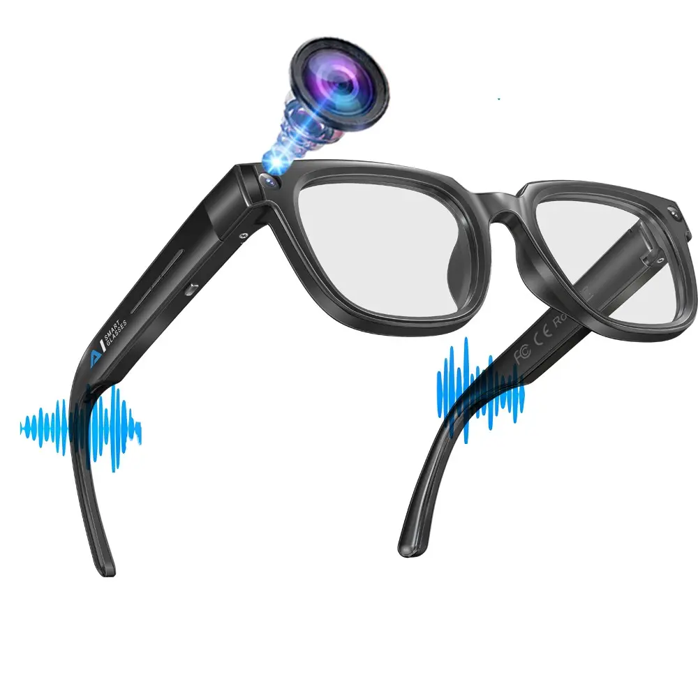Audio AI Smart Glasses with Translation,8MP Camera, Hands-free Photo Video Shooting, 110 Degree Wide Angle Lens, 4GB Memory, 290Mah Battery,3D Stereo Sound, Music Playback,Bluetooth Call, AI Video & Dialogue Translation