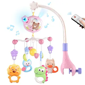 Crib Mobile with Music and Lights, Baby Mobiles  Cribs, Nursery Musical Mobile  Bassinets Toys Hanging Girls Boys, Pack and Play Space Portable Animal Mobile Hanger Arm Clip On Attachment