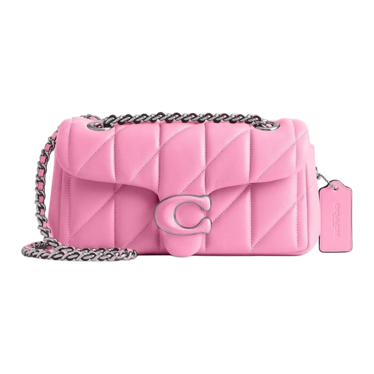 COACH Tabby 26 Quilted Diamond-Stitched Crossbody Bag for Women with Metallic Hardware and Chain Strap in Pink Nappa Leather