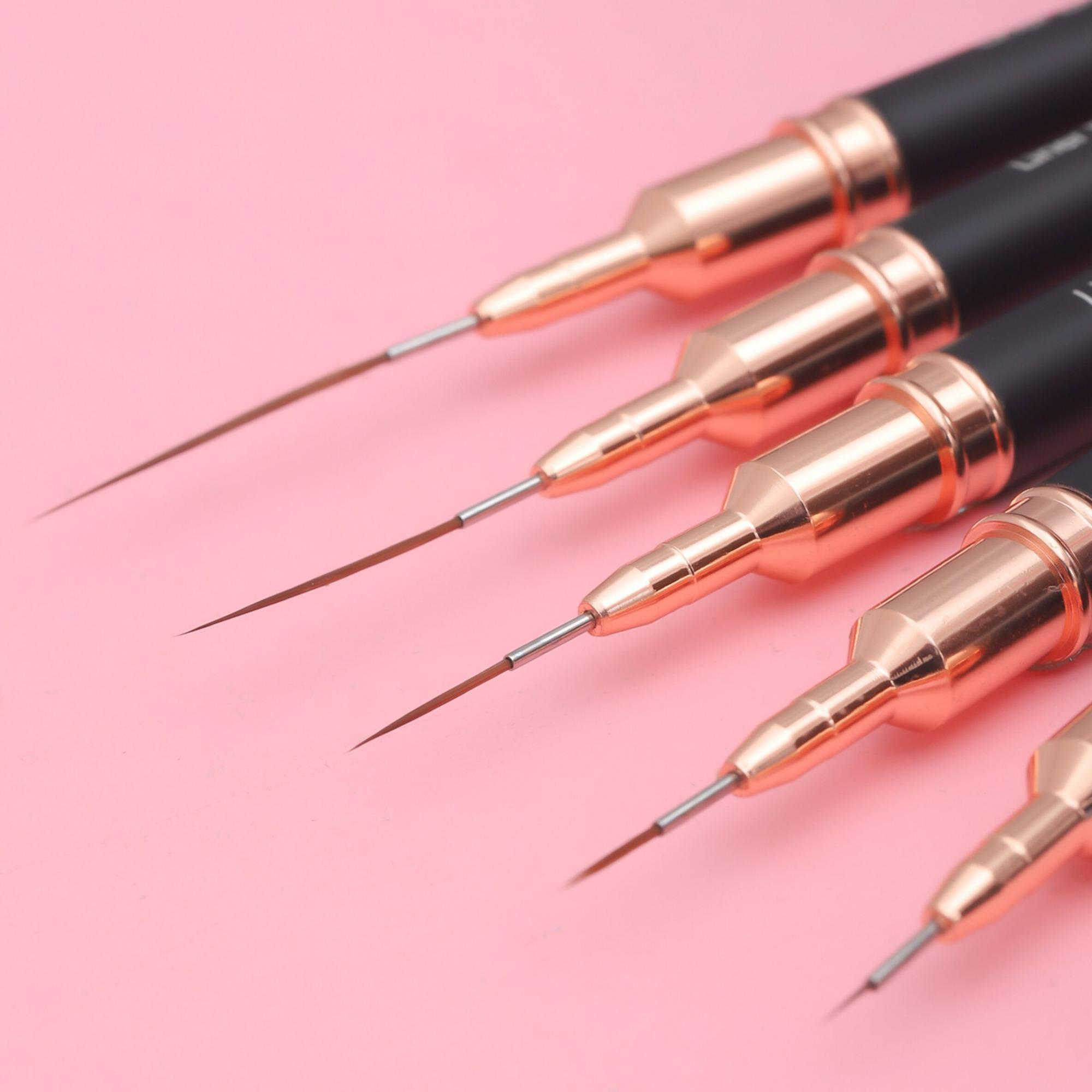 5pcs/set Black Fine Nail Art Brush Set, Including 4/8/12/20/25mm Nail Art Brushes, Professional Manicure Brush Nail Art Design Tools for Women & Girls,  Nail Supplies