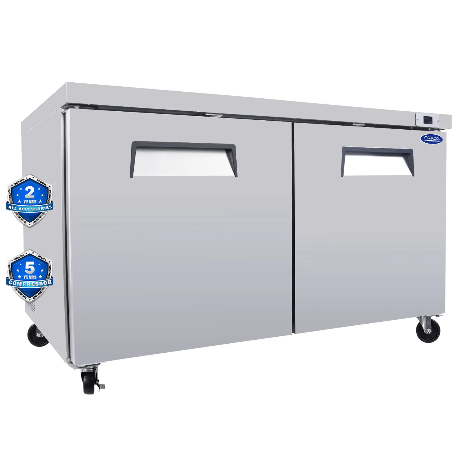 Nokaa ORIKOOL 60" Commercial Under Counter Freezer 2 Door 18.5 Cu.ft Undercounter Work Top Freezer ETL Approved Stainless Steel for Restaurant Kitchen Bar Home