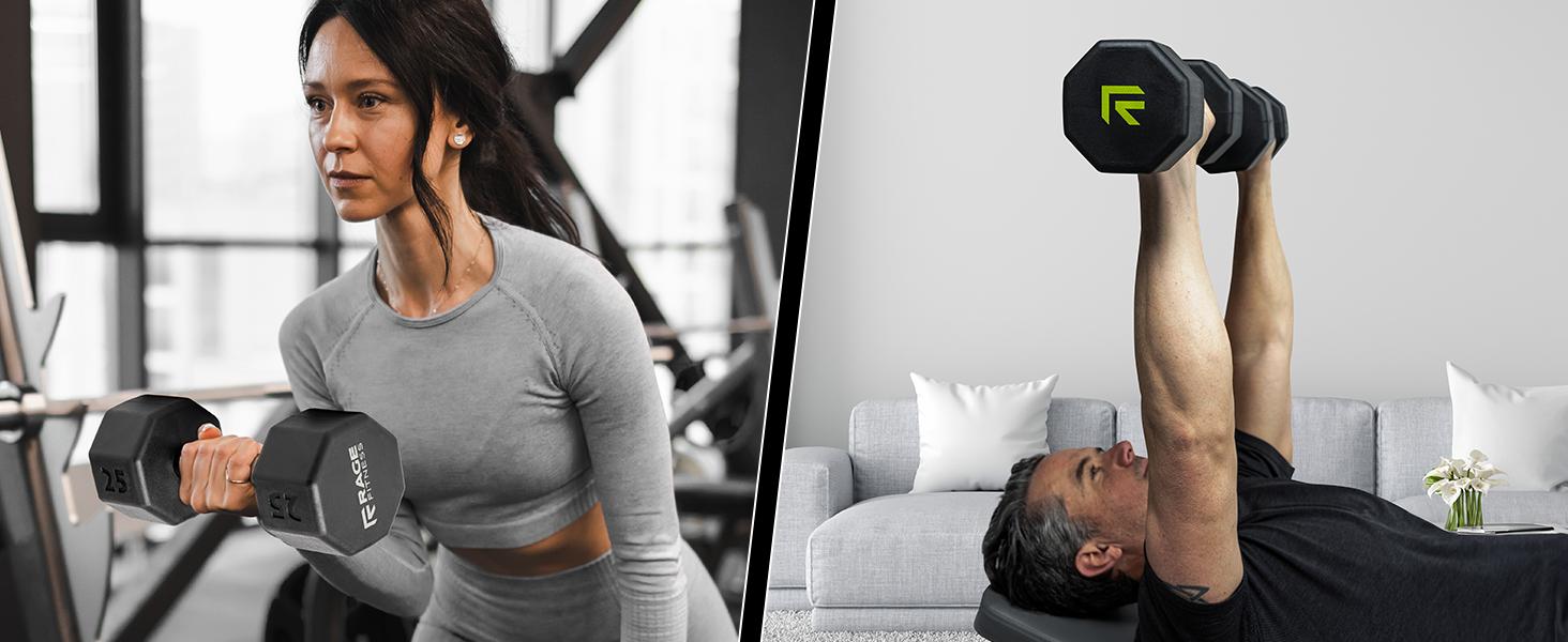 Rubber Coated Dumbbells - No Roll Design Easy-Grip Steel Knurled Handle, Weights Dumbbells Set for Strength Training - Ideal Weights Set for Home Gym - 10-60 LBS SOLD INDIVIDUALLY