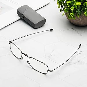 2 Pack Folding Reading Glasses Stainless Steel Mini Anti-Blue Light Blocking Reader for Men Women