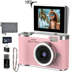 Foldable 180° Screen Student Camera, Retro Ccd Card Camera, Entry-Level Digital Camera, 1080P HD, Game & Filter Functions, Mini Size, Hybrid Viewfinder