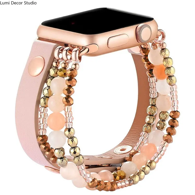 Suitable for Apple Watch iwacth10-1 generation leather metal agate beaded bracelet Apple Watch