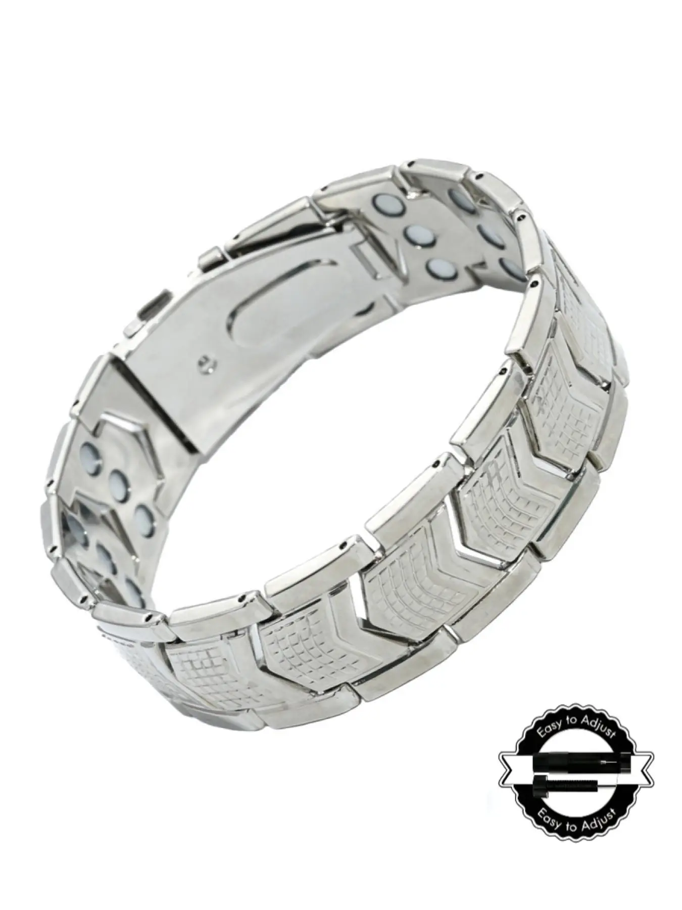Men's Bracelet: Adjustable length; includes an adjustment tool. Product Features: Embedded with powerful 3800-gauss magnets and fitted with a high-quality fold-over clasp. A romantic and thoughtful gift for a boyfriend, close friend, or father.