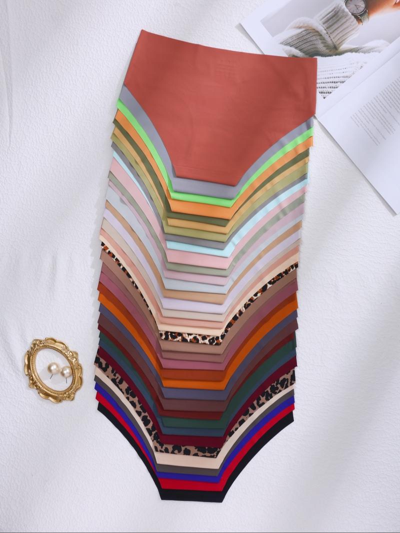 Women's Plain / Leopard Print Seamless Briefs, Multicolor Elegant Soft Comfy Breathable Panties for Daily Wear, Underwear for All Seasons, Daily Casual Underwear