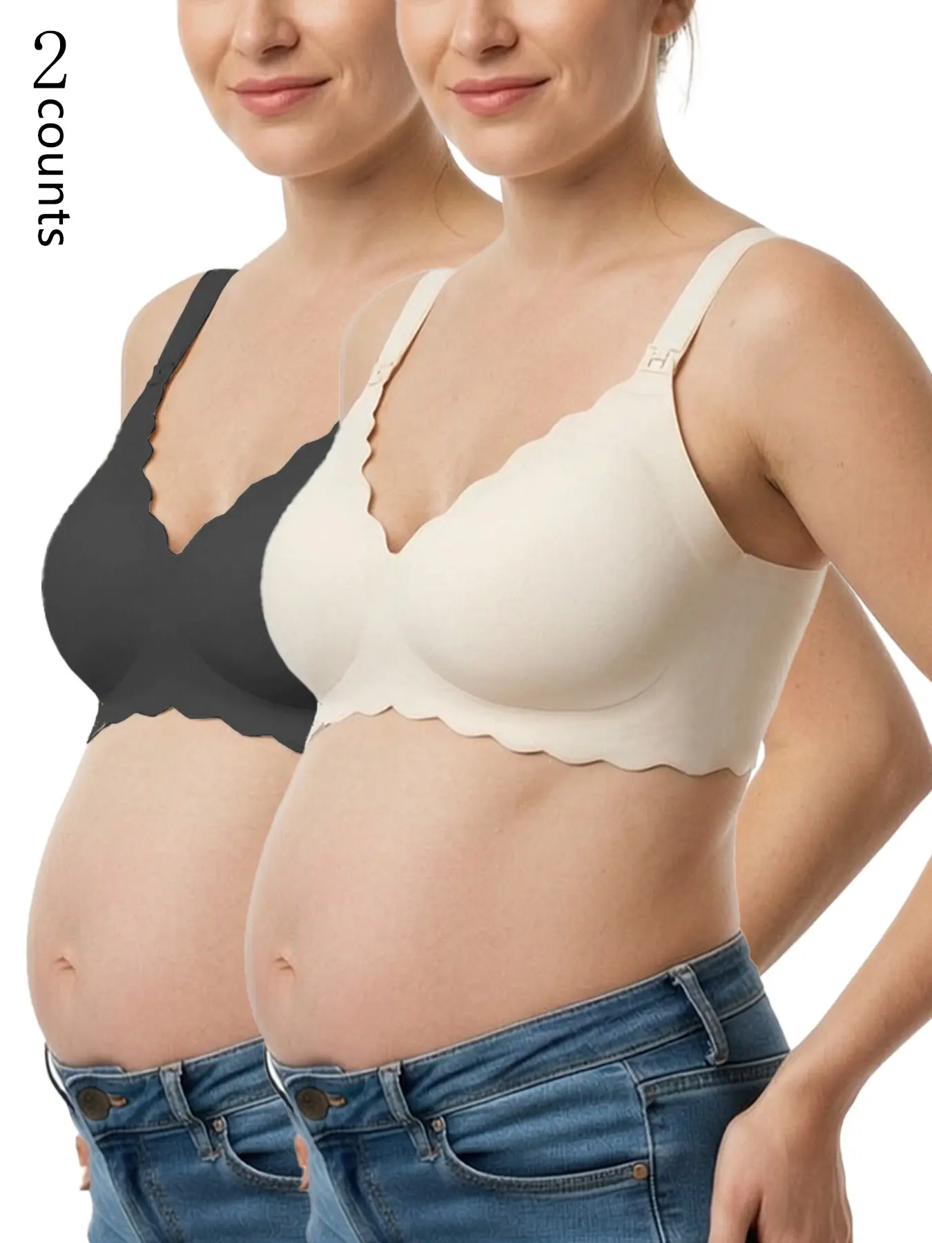 All-Day Comfortable Nursing Bra, Seamless Wireless Supportive Underwire-Free Bra, Sexy Wave Edge Prenatal Daily Wear Bra, Push-Up Bra, Maternity Bras