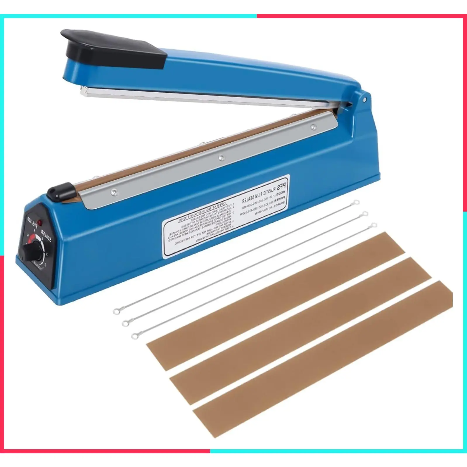 12 Inch Impulse Heat Sealer Machine, Manual Poly Bag Hot Seal Sealer for Plastic Mylar PE PP Bags and Kraft Paper Bags, Cookie Bag Sealer with Extra Replacement Element Grip