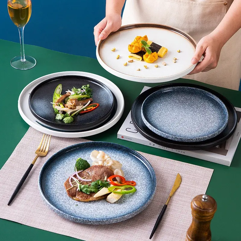 Creative steak plate Western dinner plate home use plate ins flat plate ceramic pasta plate tableware hotel commercial use