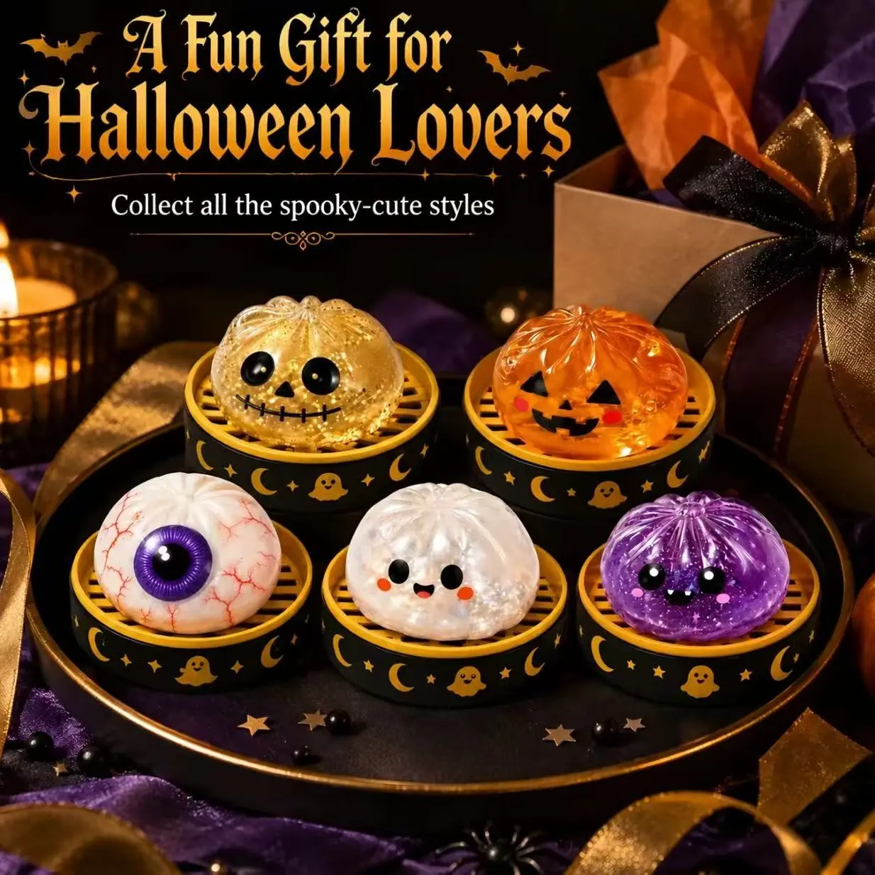 Expressive Big Halloween Dumpling Squishy - Mysterious Gift Box - Stress Relief Toy 1 piece,  Blind Box, Mysecret Bun Fidget Toy, Soft TPR Material, Unboxing Surprise, Random Style per Pack.Helloween's Day and Easter gifts,suitable for children.