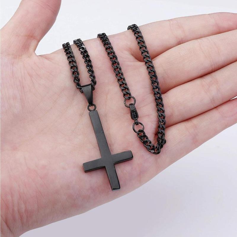 MILACOLATO Stainless Steel Inverted Cross Pendant Necklace Trendy Unisex Jewelry with 24 Inch Chain Gold/silver/black Color