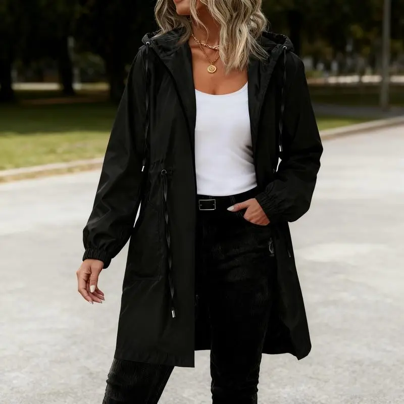 Women's Rain Jacket Plus Size Long Raincoat Lightweight Hooded Windbreaker Thin