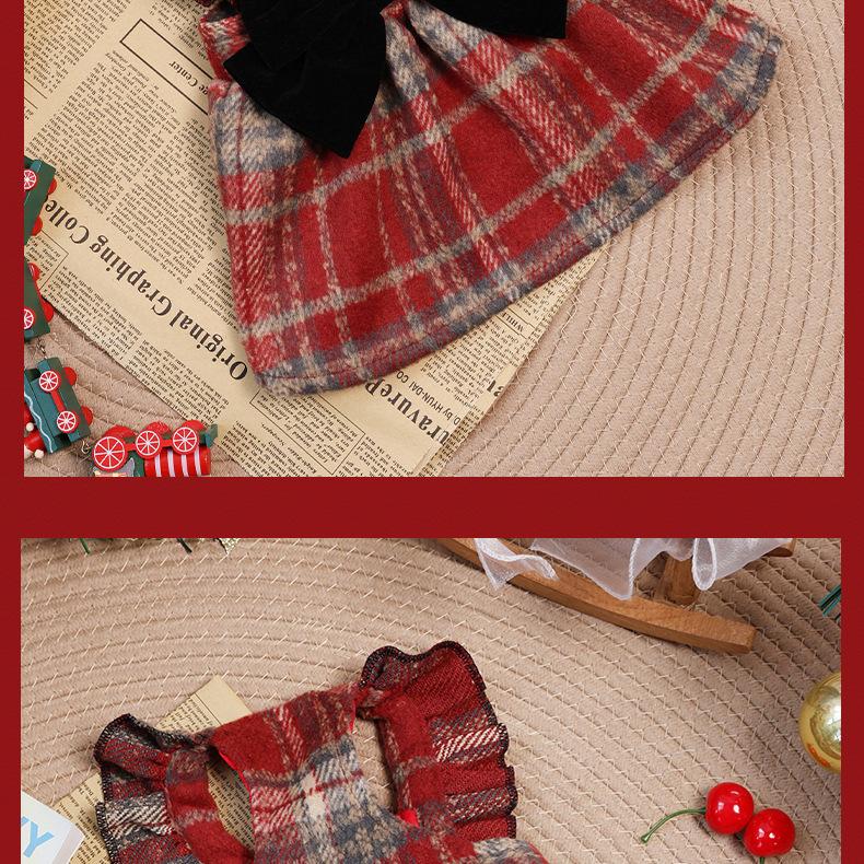 Christmas Red Plaid Dog Dress Winter Warm Puppy Clothes with Bow Cute Holiday Pet Apparel for Small Medium Dogs