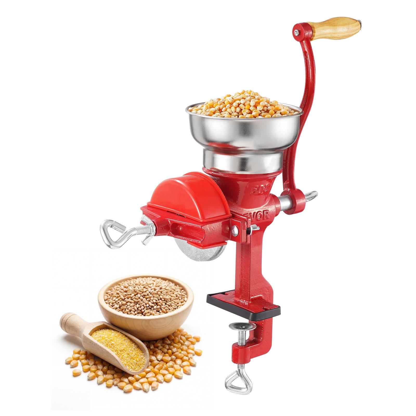 VEVOR Manual Grain Mill with Low Hopper, Hand-Crank Corn Grinder, Heavy Duty Cast Iron Wheat Grinding Mill with Stable Table Clamp & Dust Cover for Grains Spices Coffee Beans Nuts