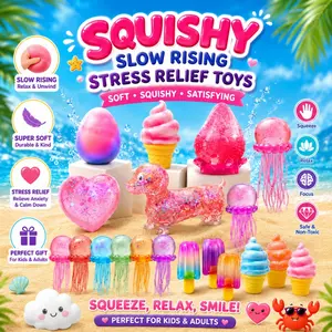 Squishy Stress Relief Toys Slow Rebound 6 Pack Set Jellyfish Marble Cube Egg Ice Pop Squeeze Toy For Adult Anxiety Relief