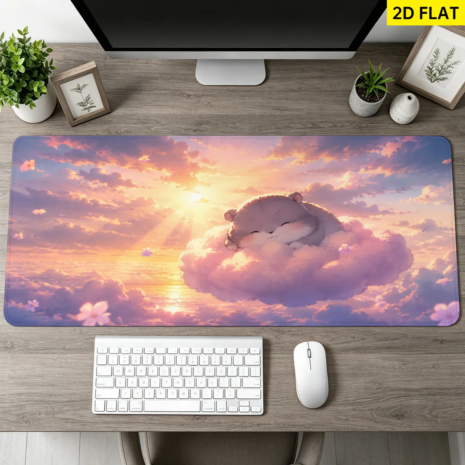 Extra Large cute hamster sleeping on clouds sunset Mouse Pad,Non Slip Rubber Pad,Desktop Decoration Drotection Pad,Washable,Lock Edge Multi Size,Premium Multipurpose Mousepad For Home,Office,Gift for Family and Friends