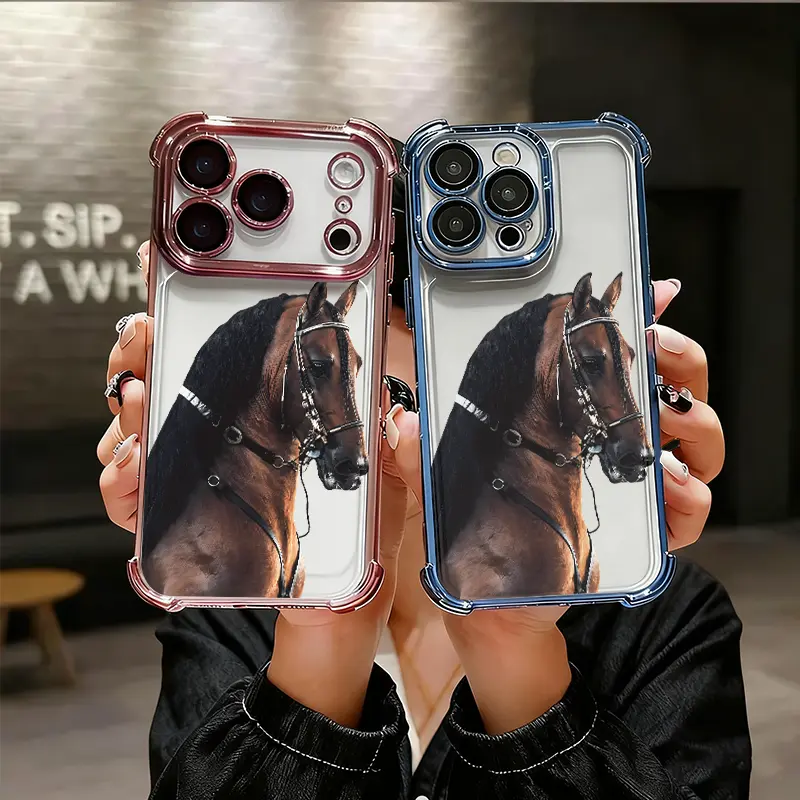 Dark brown horse Phone Case for iPhone 17 AIR 17 PRO 16 PRO 15  PRO MAX  14 PLUS 13 PRO 12 11 series (silicone softshell) airbag anti-drop and shockproofmobile phone protective case
