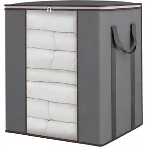 Extra Large Blanket Storage Bags 120L Comforter Storage Bags with Reinforced Handles Breathable Clothes Storage Containers for King Comforter Bedding Pillow Sheet Grey