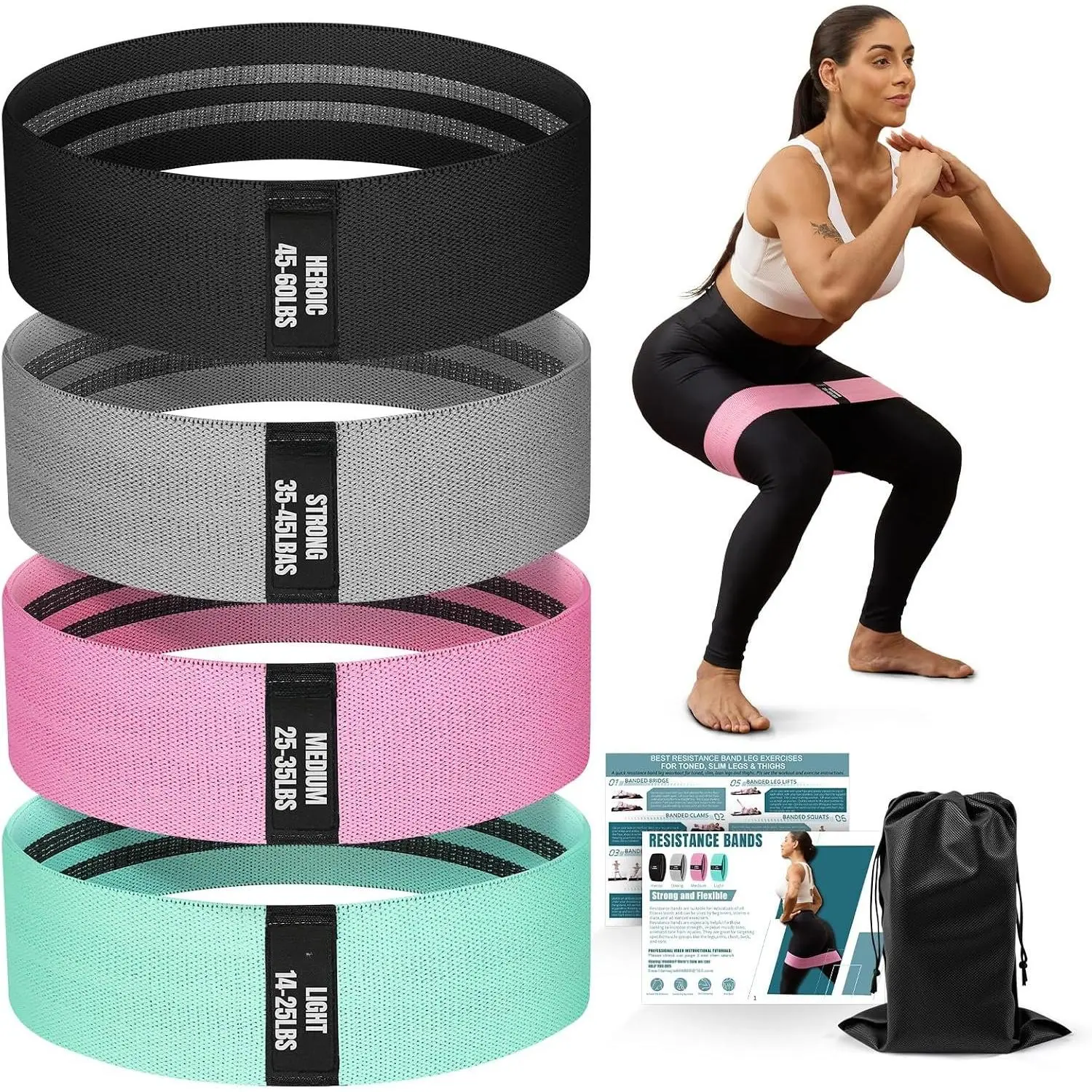 Booty Resistance Bands for  & Glutes, Non-Slip Workout Set | Exercise Bands for Working Out, Pilates, Yoga,  Gym, Booty, , Heroic//Medium/Light Fabric Loops for Women Men