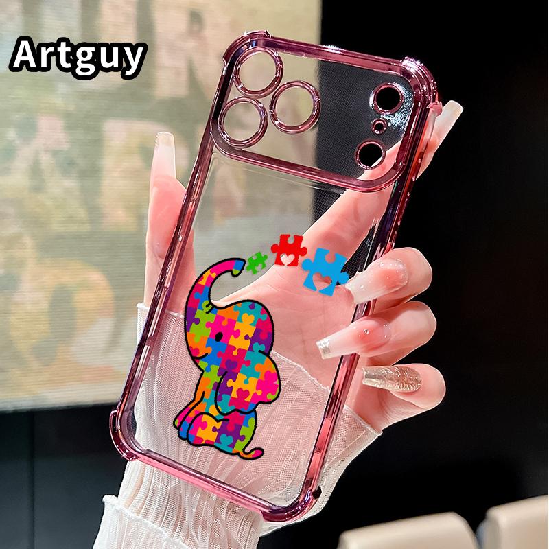 Compatible with iPhone 17 Pro Max 16 15 Plus Air 14 13 12 11 E Case Puzzle - Elephant Fantasy Pattern Clear Protective Four Corners Air Cushion Anti-drop Shockproof Cellphone Casing