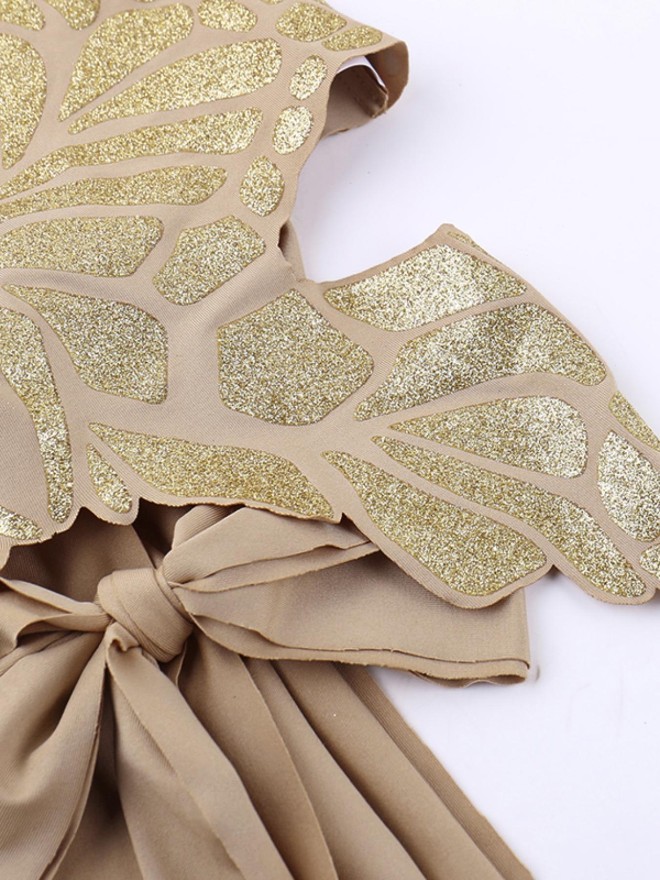 Women's Glitter Butterfly Design Tie Back Halter Crop Top, Fashion Casual Backless Sleeveless Top for Daily Outdoor Wear, Ladies Clothes for All Seasons