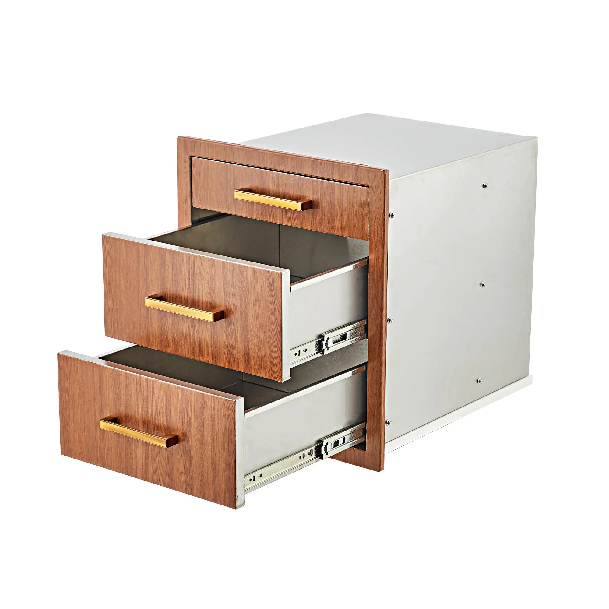 Outdoor Kitchen Triple Drawer Cabinet, 17.7" Flush Mount Stainless Steel BBQ Island Storage with Handles, Weatherproof for Patio Grill