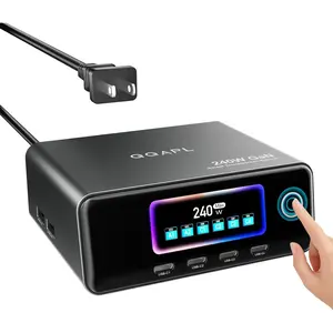 240W Compact Gan  Station, 6-Port (C1/C2-140W,C3/C4-100W,A1/A2-30W) USB-C  Station, Desktop Charger with  Display for  MacBook Pro/Air,  XPS,iPad, , Galaxy, Pixel
