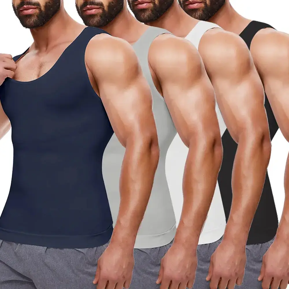 Men's Compression Tank Top, Seamless Polyester Athletic Vest, Slim Fit Sleeveless Workout Shirt for Gym Training, Fitness, Running and Sports