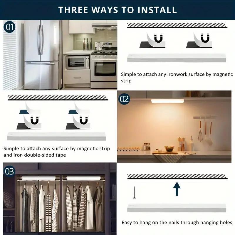 6-Piece Magnetic LED Motion Sensor Light Strip Set USB Rechargeable Adjustable for Kitchen Closet Staircase Indoor Lighting as Valentines Day Gift