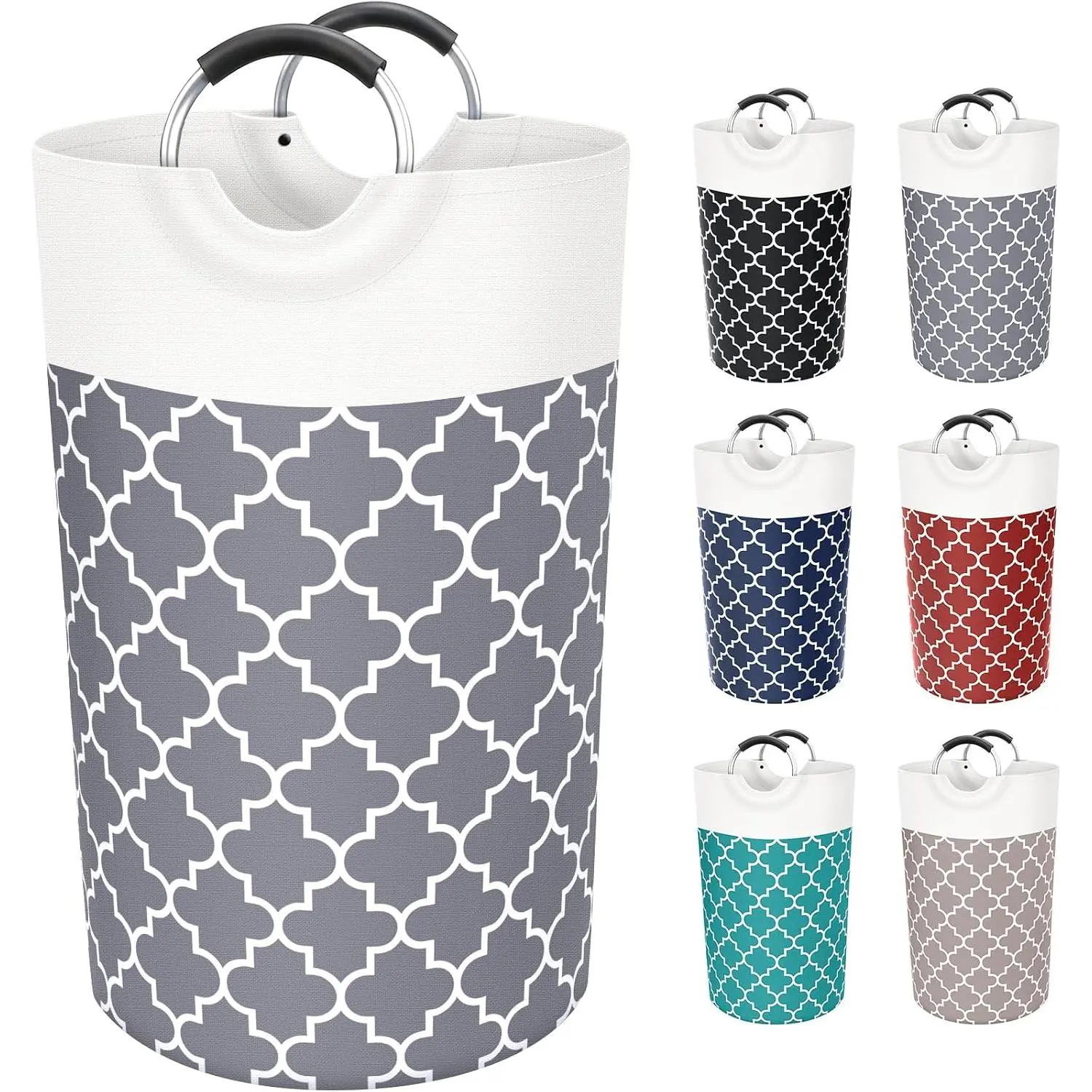 82L Large Modern Synthetic Double Layer Fabric-Coated Collapsible Laundry Basket with Handles, Grey Freestanding Hamper for Dorm Students, Bathroom, Travel Dirty Clothes Storage Bin