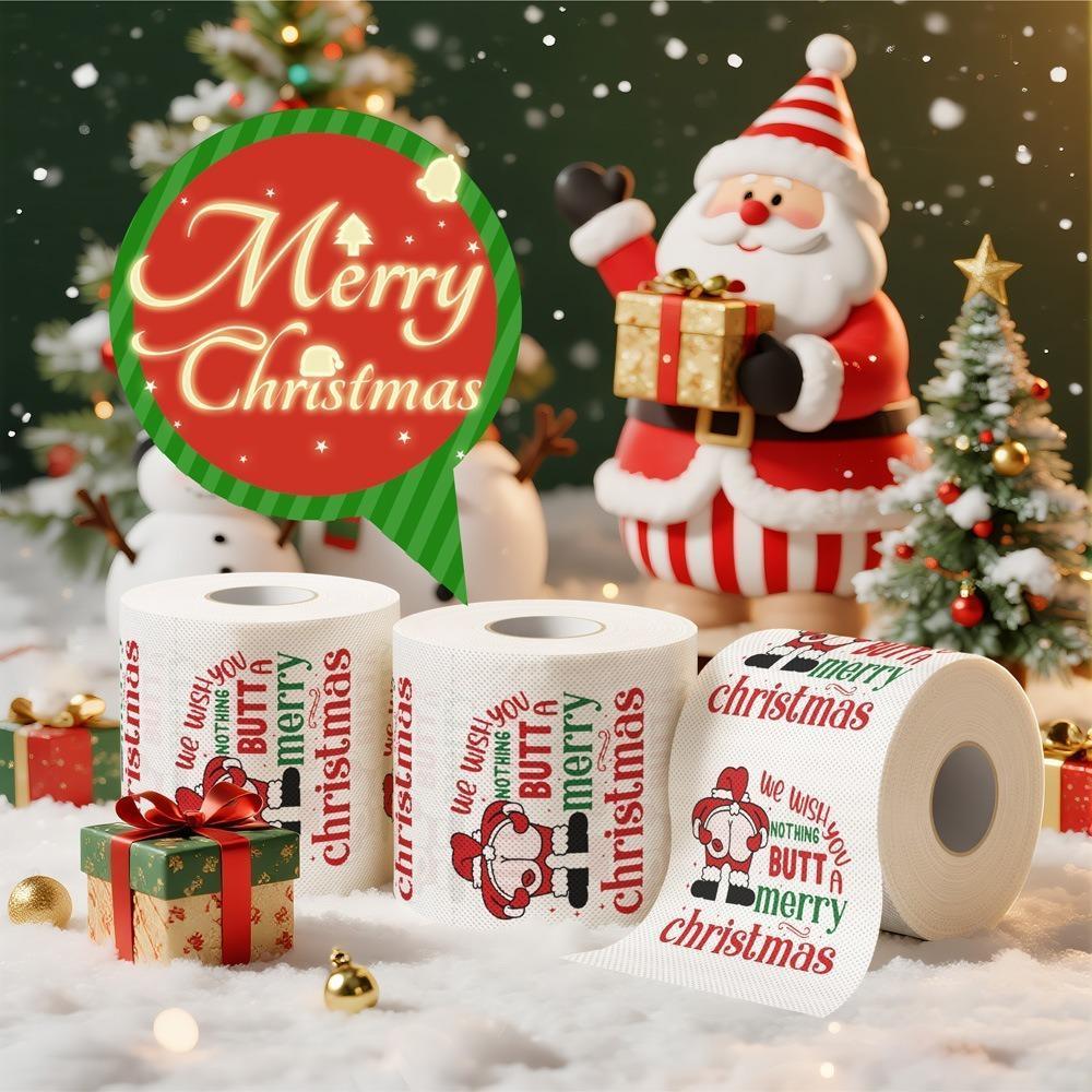 Christmas Toilet Paper Happy 2026 New Year Tissue Roll 2 Layers Xmas Supplies for Home Bathroom Decoration Disposable Napkins
