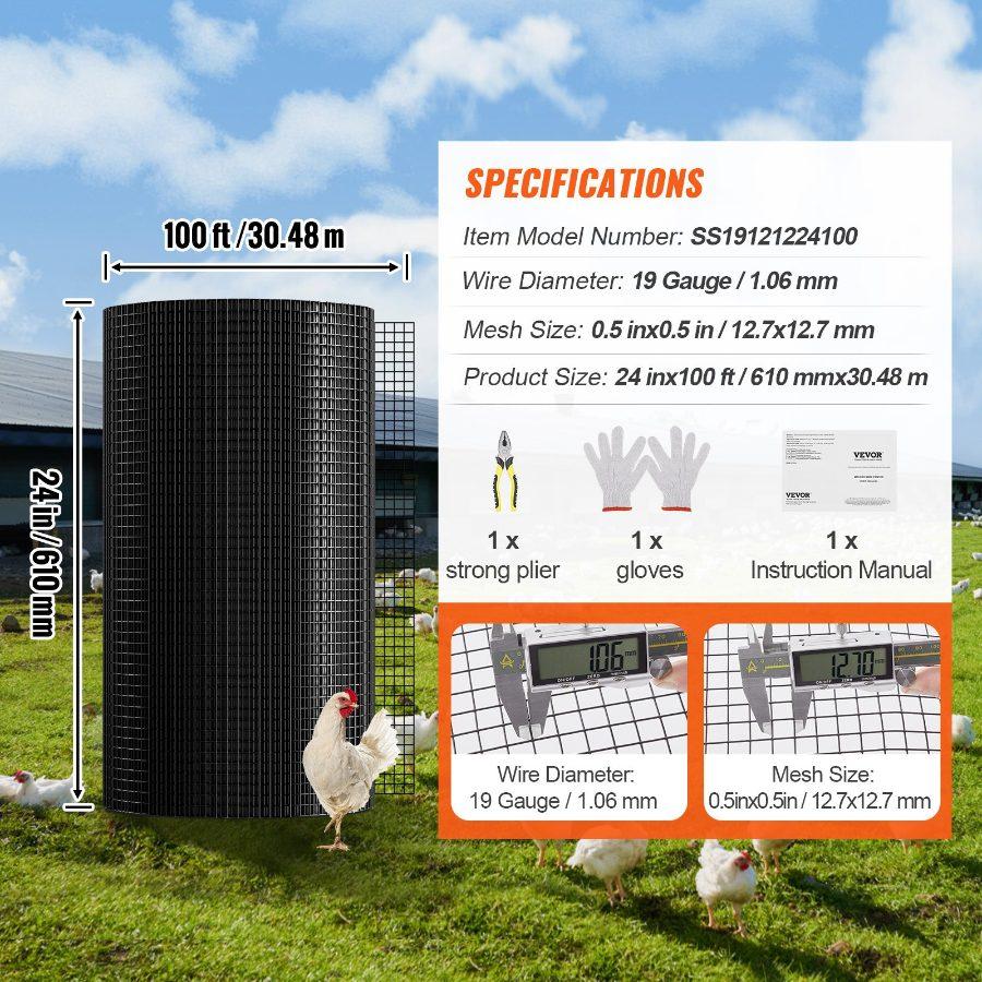 SummerWinsGalvanized 19 Gauge Vinyl Coated Hardware Cloth, 24''x100' Wire Mesh Roll for Chicken Coop Barrier, Poultry Enclosures, Rabbit Fencesdealsforyoudays