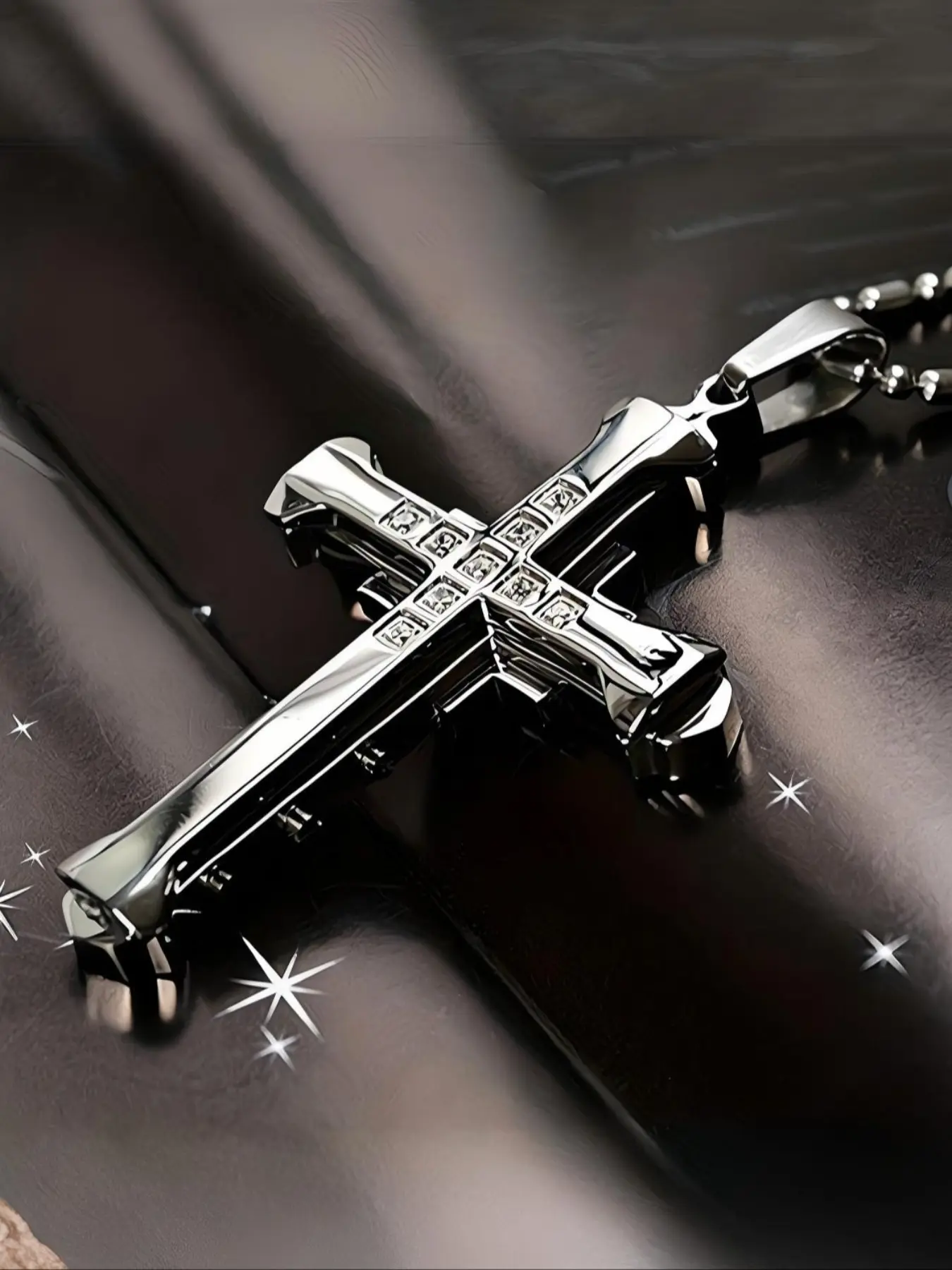 1 Pc Men's Titanium Cross Pendant Necklace, Bohemian Style with Sparkling Gems, Lightweight Durable Jewelry Gift, Perfect for Holidays and Birthdays