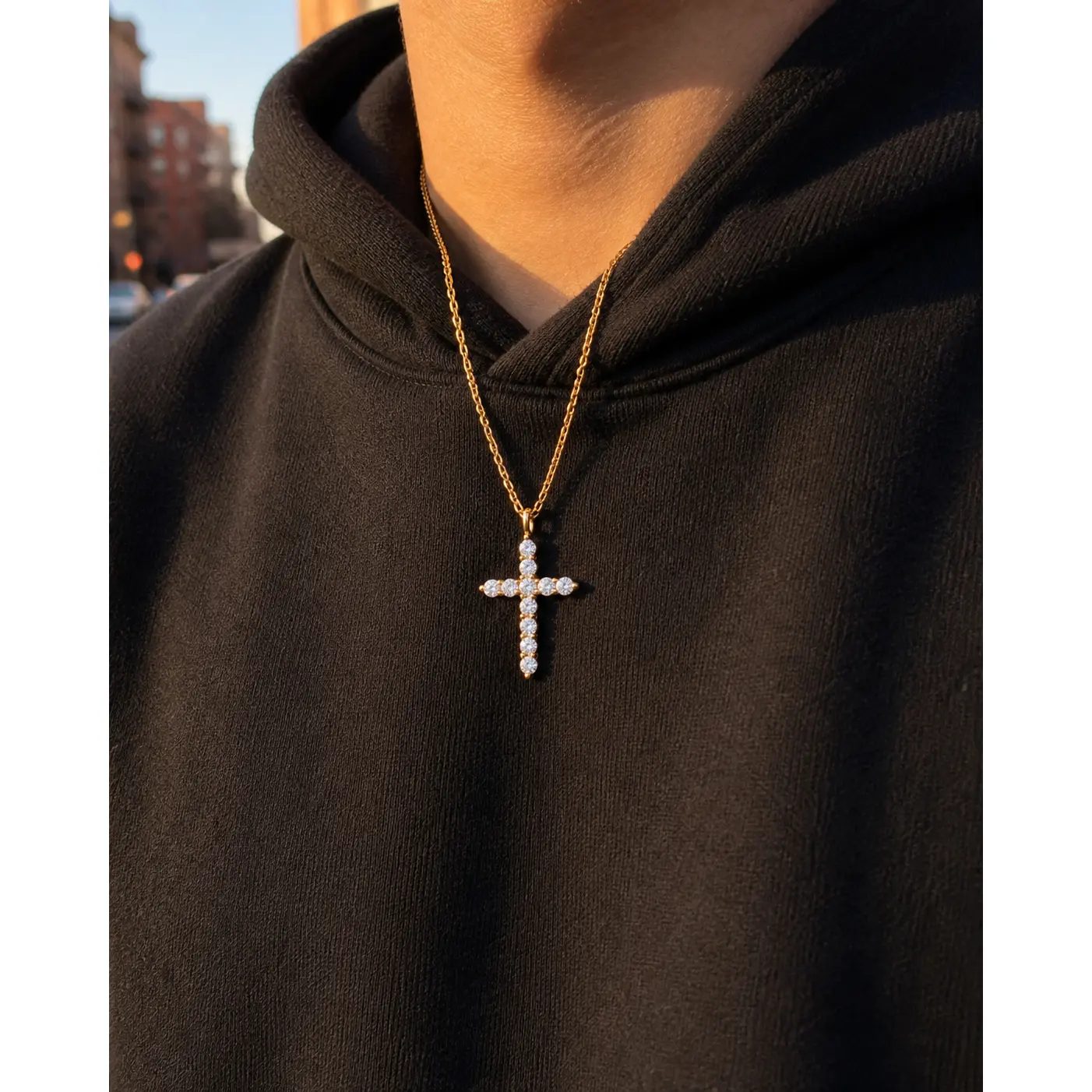 Cross Pendant Necklace for Women Unisex - Adjustable 41-50cm O-Link Chain, Silver Electroplated Copper, Rhinestone Sparkle Hip Hop Statement Layering Piece, Everyday Shower-Safe Gift