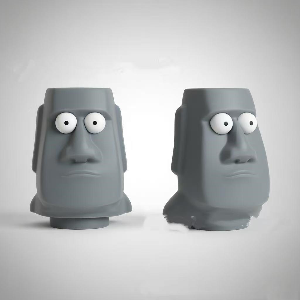 3D-printed "Cute Big-Eyed" Moai Figurine Stress Relief Toy - Fun Stress-Relief Gadget - Desktop Decoration - Holiday Gift - Home Office Decor